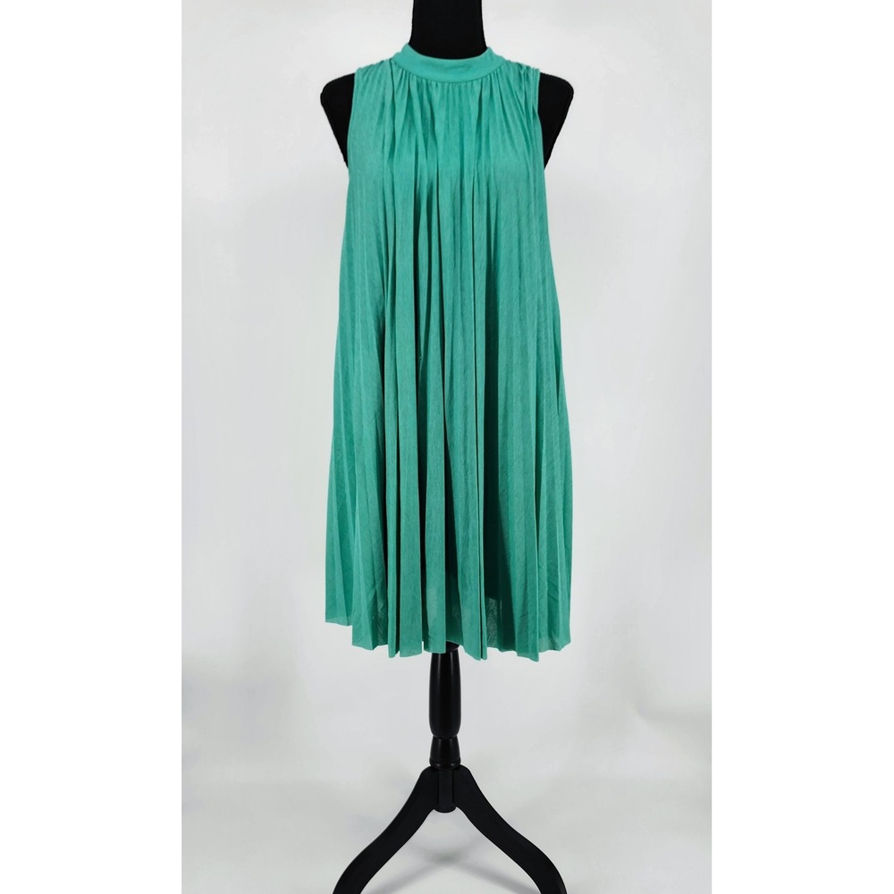 Tracy Reese Seaglass Swing Dress Sleeveless Mock Neck Mini Medium Retro 60s 70s